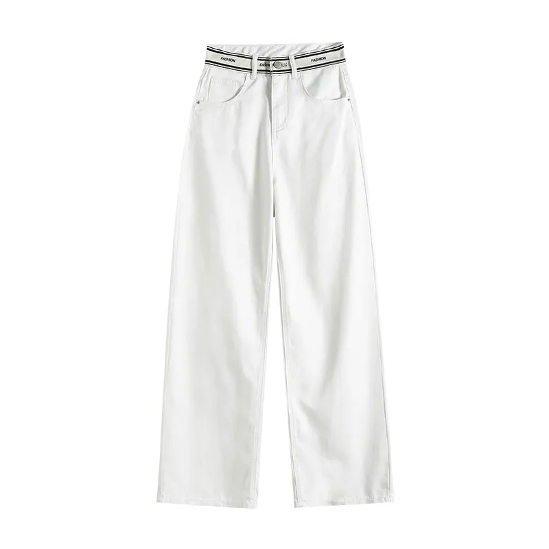 Fashion Women's Summer Wide Leg Mop Pants - White Cropped