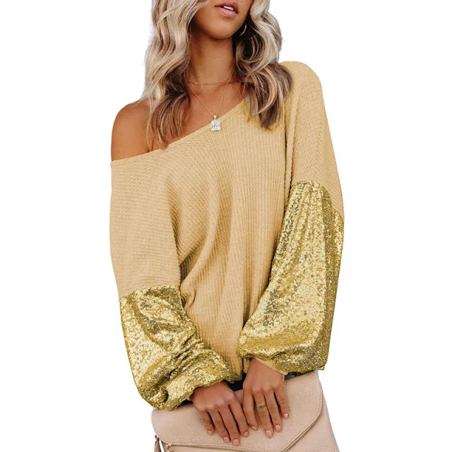 European And American Personalized Sequins Backless Knitted Long Sleeve Sweater Yellow - Shop at LoveMi