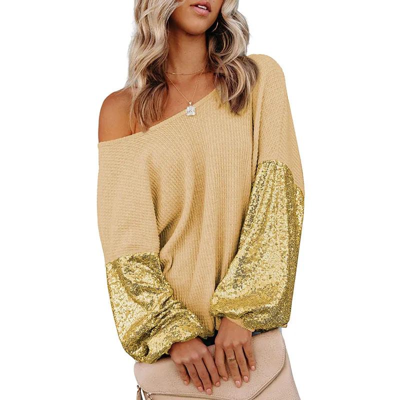 European And American Personalized Sequins Backless Knitted Long Sleeve Sweater - Yellow