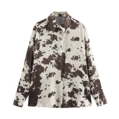 Animal Print Silk Satin Loose Shirt With Belt High Waist Skirt Suit - Top - View 1