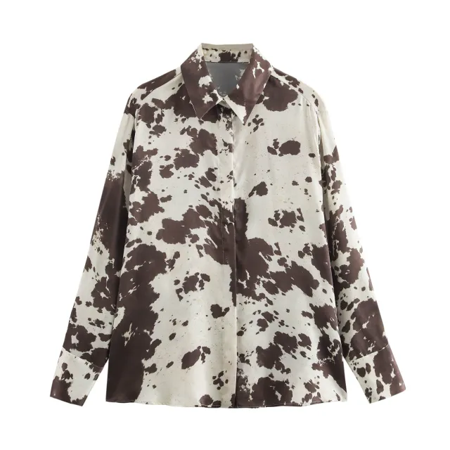 Animal Print Silk Satin Loose Shirt With Belt High Waist Skirt Suit Top - Shop at LoveMi