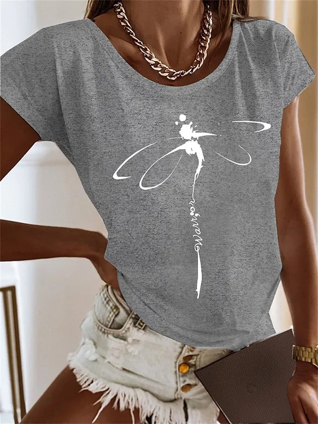 Women's Short sleeved T shirt Bamboo Dragonfly 3D Printing Pattern 3 L - Shop at LoveMi