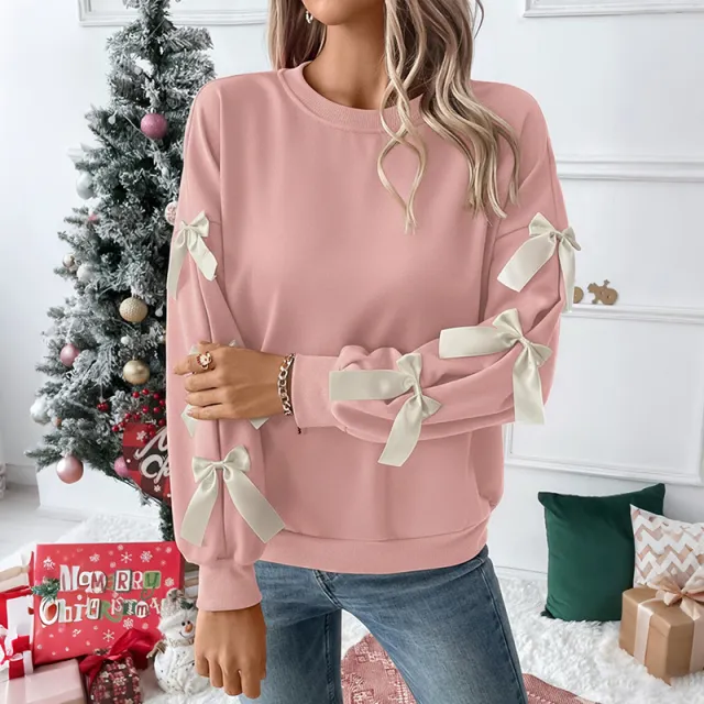 Sweet Bow Decorated Long Sleeve Sweatshirt Pink - Shop at LoveMi