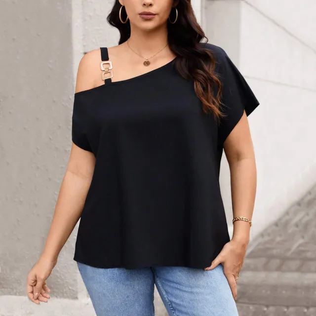 Temperament Single Shoulder Button T shirt Solid Color Slimming Top Black - Shop at LoveMi