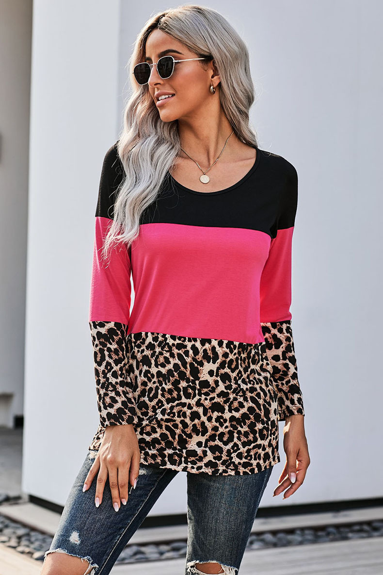 Title 8, New leopard print stitching mid-length top Amaz...