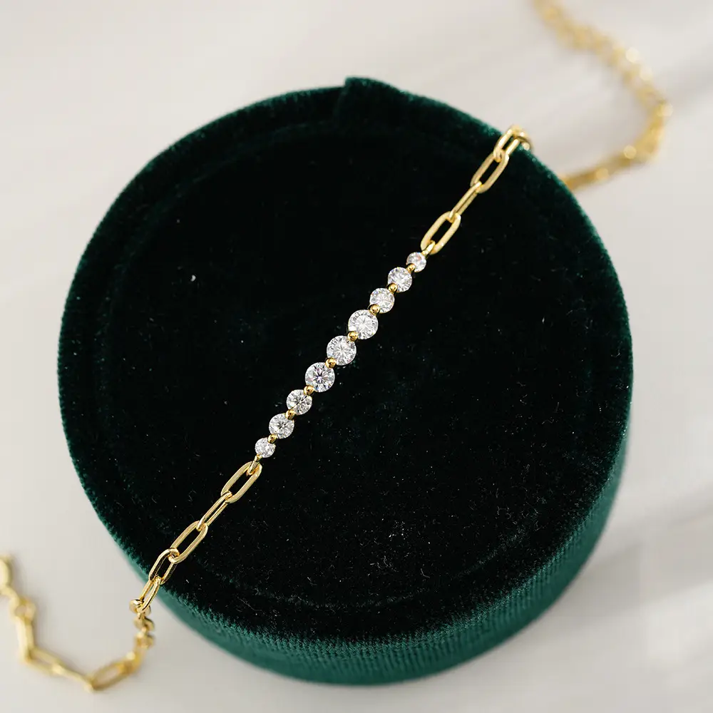 Irregular Straight Row Bracelet For Women D-color Moissanite S925 Sterling Silver