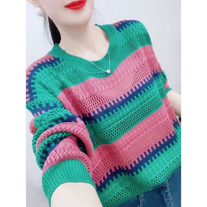 Title 2, Rainbow Striped Sweater For Women Spring And Au...