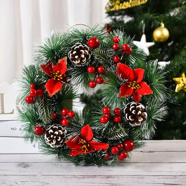 Handmade Simulation Of Christmas Wreath Hanging On The Door Three Flowers - Shop at LoveMi