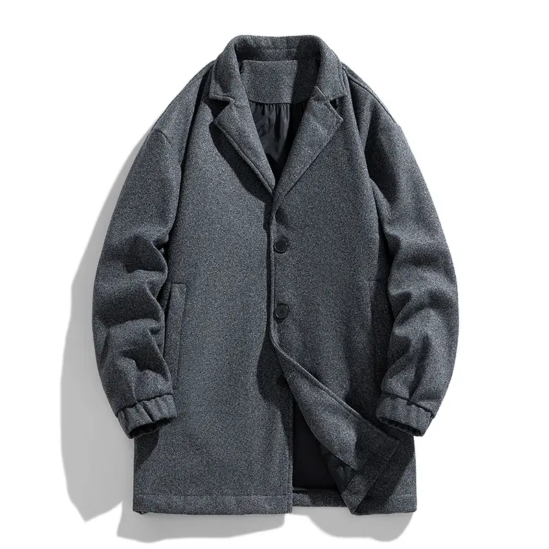 New Men's Casual Loose Mid-length Woolen Trench