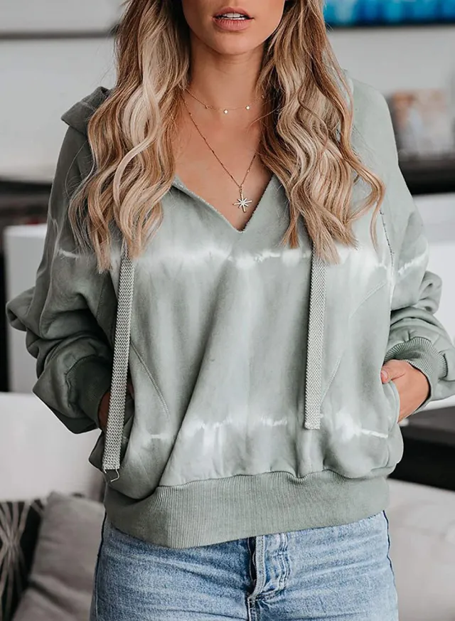 European And American Tie dye Loose Gradient Casual Hooded Sweater Green - Shop at LoveMi