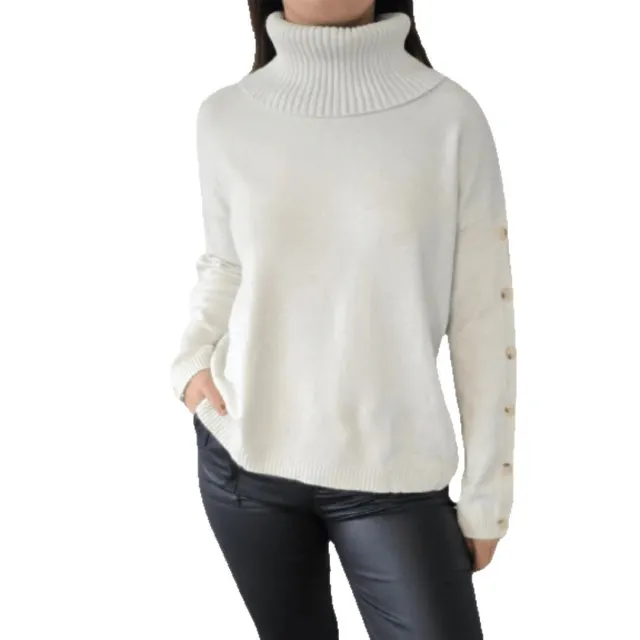 Casual Turtleneck Button Women's Sweater White - Shop at LoveMi
