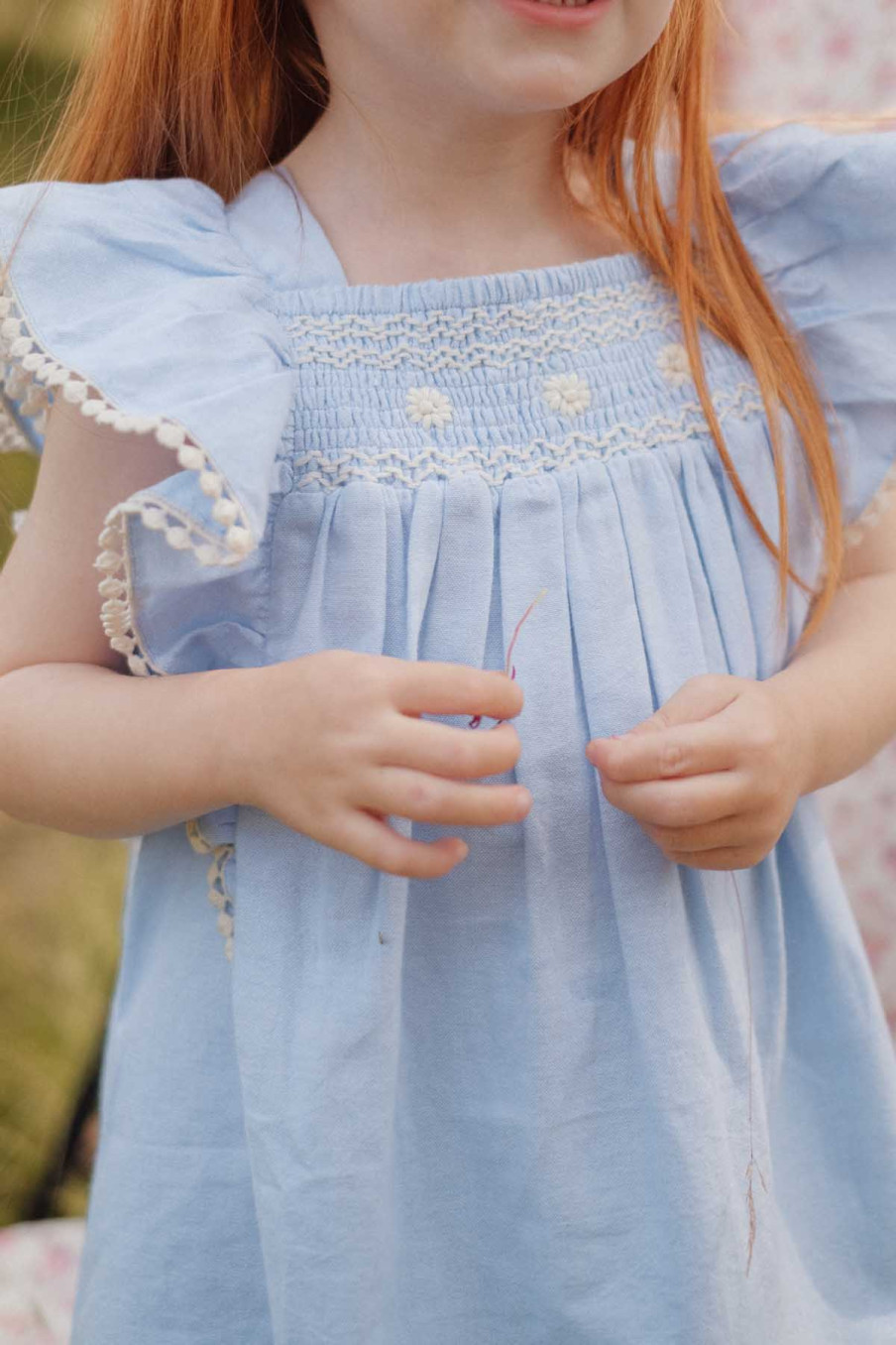 Children's Summer Ethnic Style Holiday Floral Lapel Lace Edge Dress