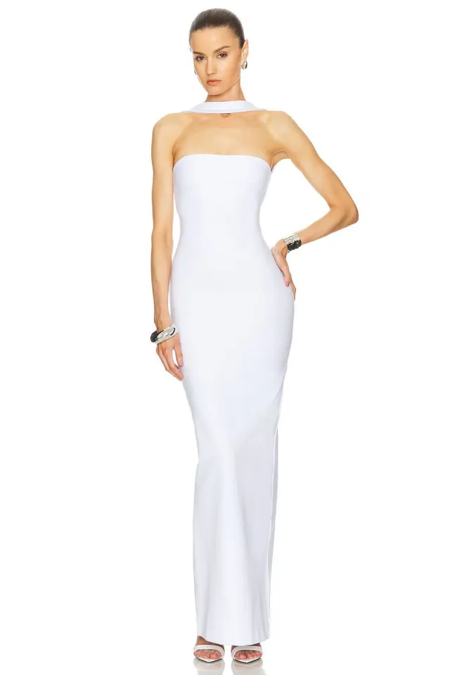 Simple Halter Sheath Skinny Fashion Party Holiday Dress White - Shop at LoveMi