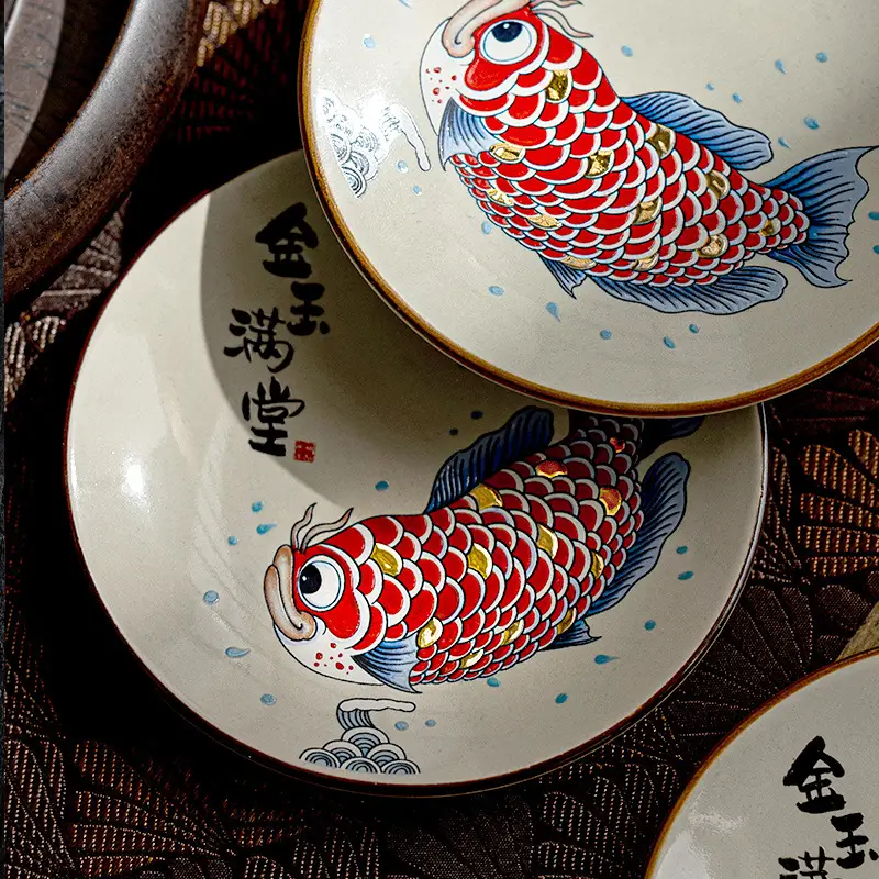 Ceramic Household Retro National Style Goldfish Coaster