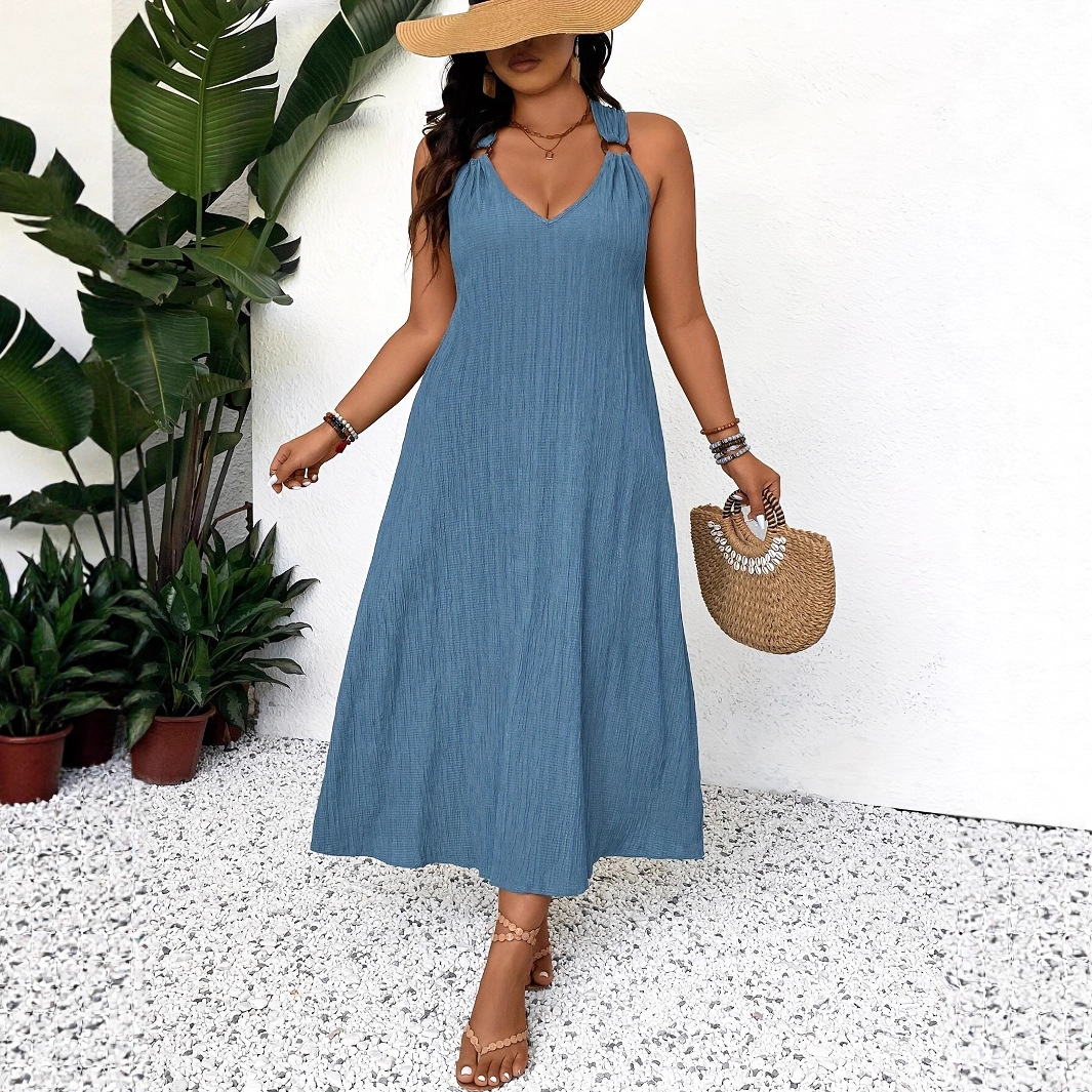 Elegant French-style Deep V-neck Sleeveless Maxi Dress
