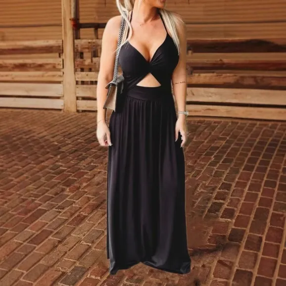 Women's Clothing V-neck Brace Dress Backless - Black