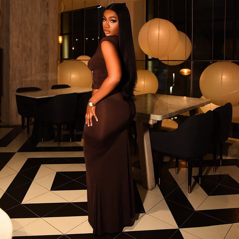 Slim-fit Pleated Fashionable Solid-color Skirt Suit - Image 3