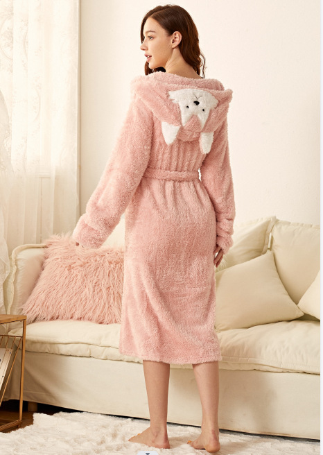 Women's Fashion Simple Pocket Ears Soft Thermal Bathrobe - Image 3
