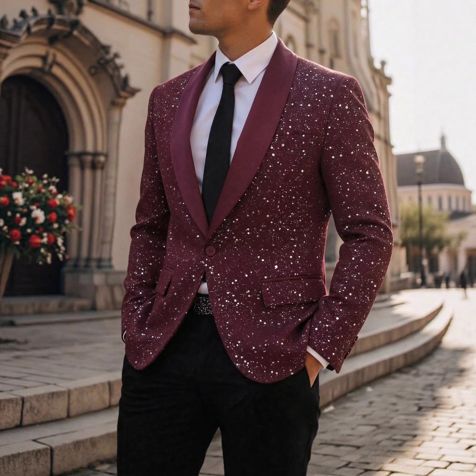 Men's Suit Casual Shiny Banquet Party Outerwear 2