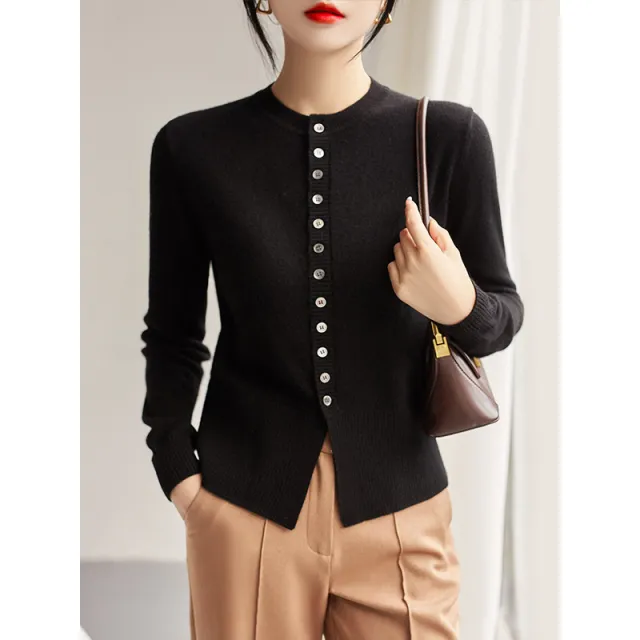 Spring And Autumn Slim Fit Slimming Cashmere Sweater Cardigan Black - Shop at LoveMi