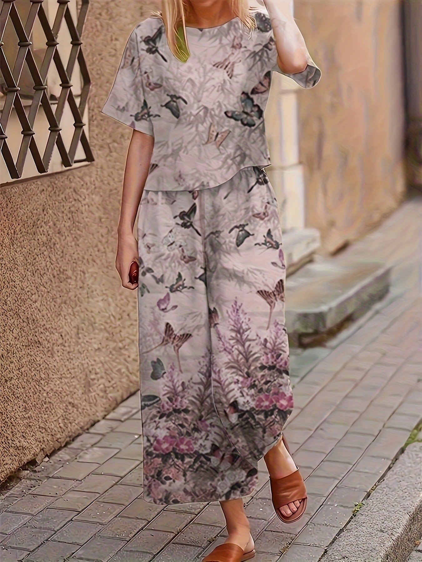 Casual Fashionable Loose-fitting Short-sleeve Crew-neck T-shirt And Pants Set