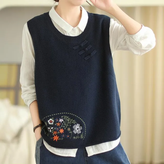 Autumn Knitted Vest Solid Color Navy Blue - Shop at LoveMi