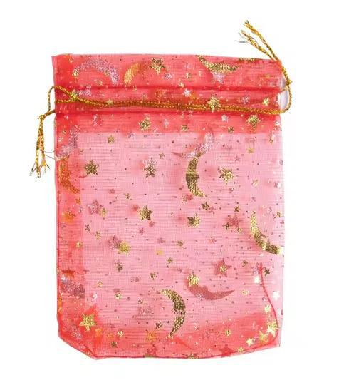 Gilded Star And Moon Sheer Organza Mesh Bag