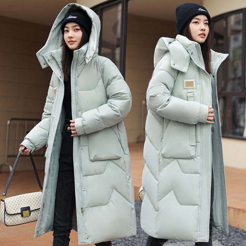 Womens Mid Length Over The Knee Detachable Hooded Padded Down Jacket With Cotton Lining