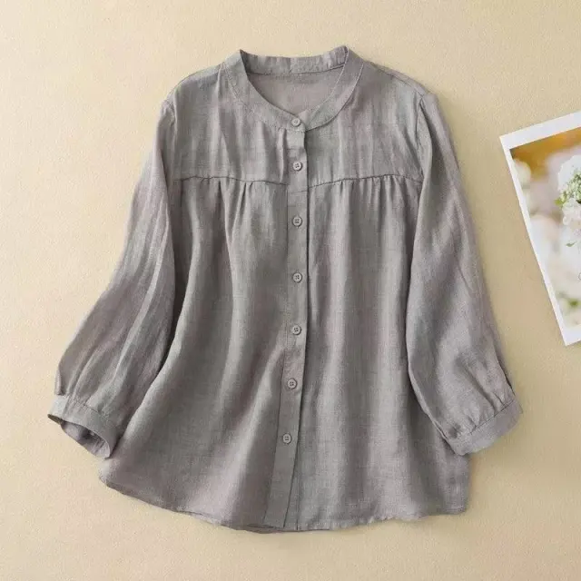 Casual Relaxed fit Artistic Three quarter length Solid color Shirt Gray - Shop at LoveMi