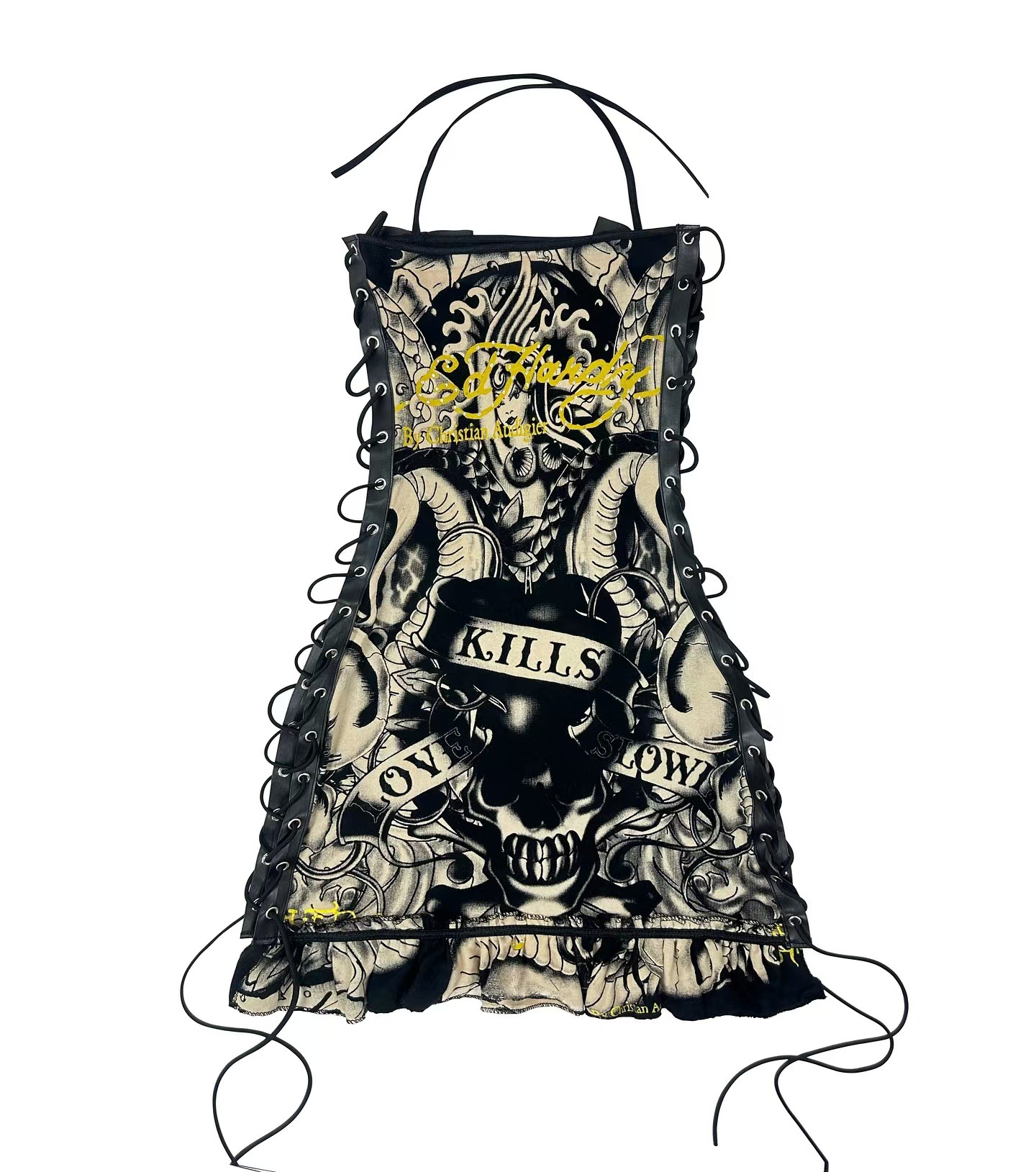 Women’s Ed Hardy Oil Painting Drawstring Tube Top Slip Dress