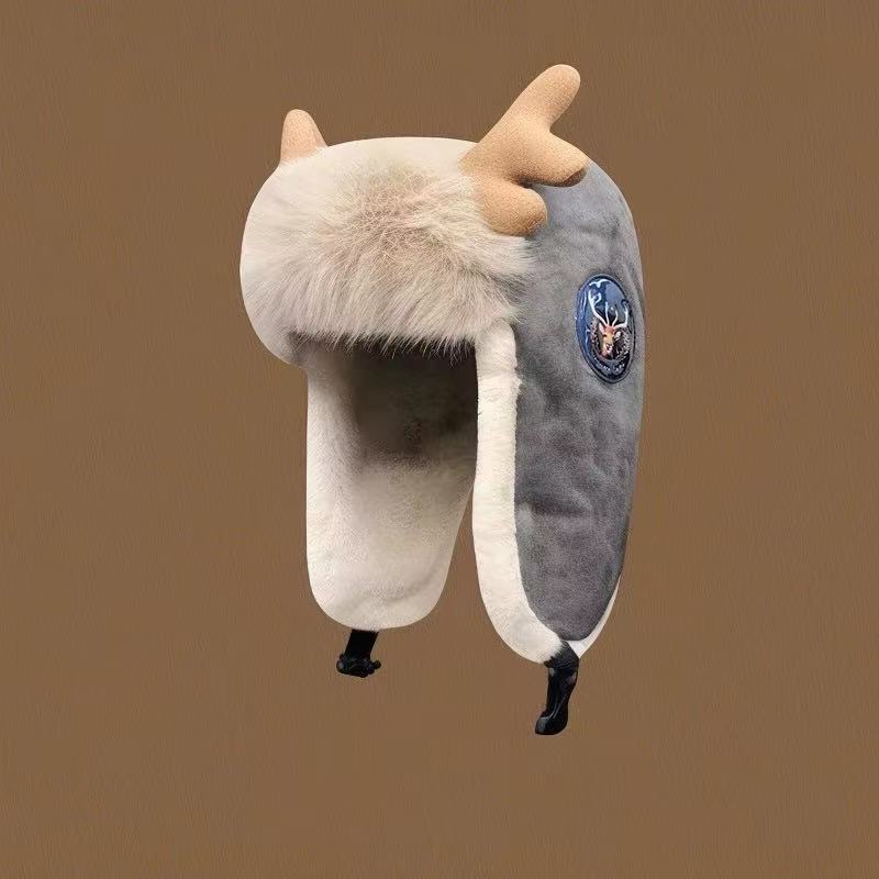 Women's Winter Plush Thickened Warm Deer Antler Hat - Image 1