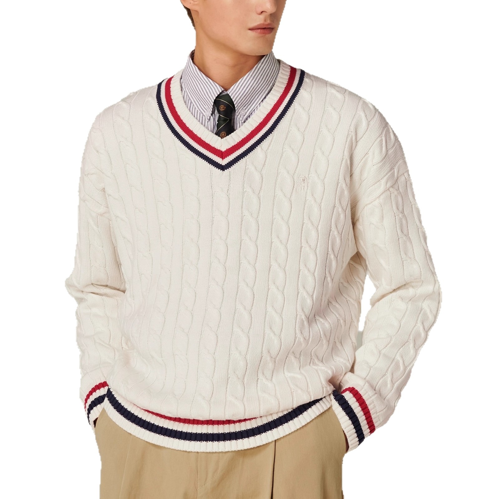 Color-block V-neck Long-sleeved Casual Elegant Autumnwinter New Sweater