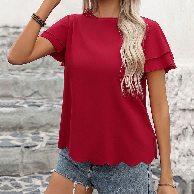 Women's Double-layer Ruffle Sleeve Solid Color Top