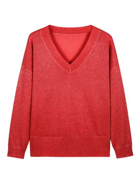 Casual Minimalist, Loose fitting V neck Knit Top For Women Red - Shop at LoveMi