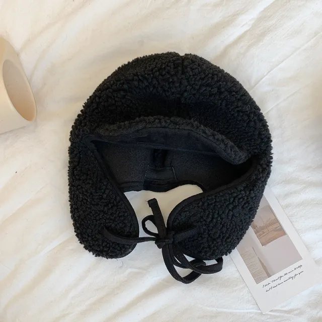 Fleece lined Thickened Lamb Wool Earmuffs Hat Black - Shop at LoveMi