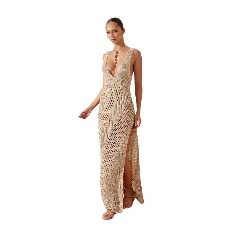 Solid-Color V-Neck Beach Dress