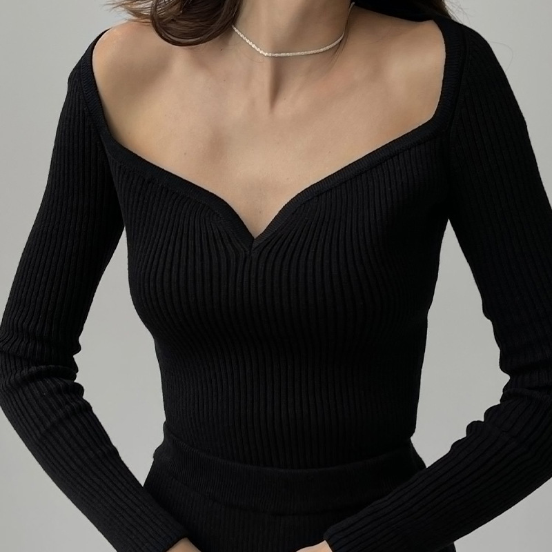 Title 6, Womens Long Sleeve Square Neck Tight Knitted S...