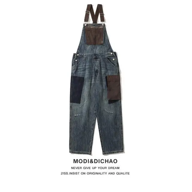 Men's And Women's Contrast Color Overalls Suspender Pants Blue - Shop at LoveMi