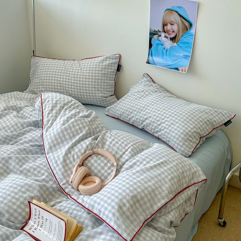 Small Plaid Pure Cotton Washed Cotton Four-piece Set - Image 4