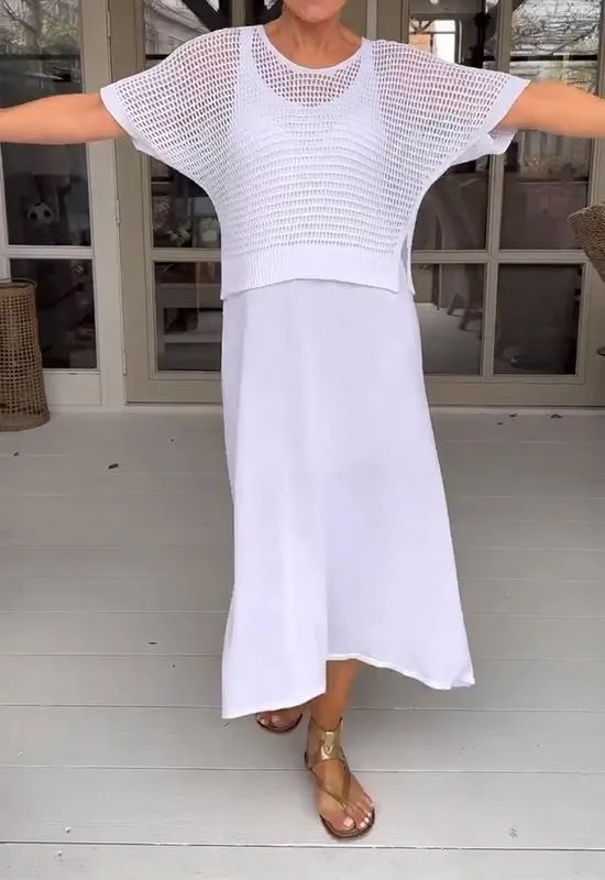 Ladies New Pure Knit Casual Solid Colour Suit - White