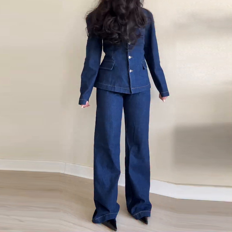 Womens Fashionable Slim-Fit Denim Pants Set