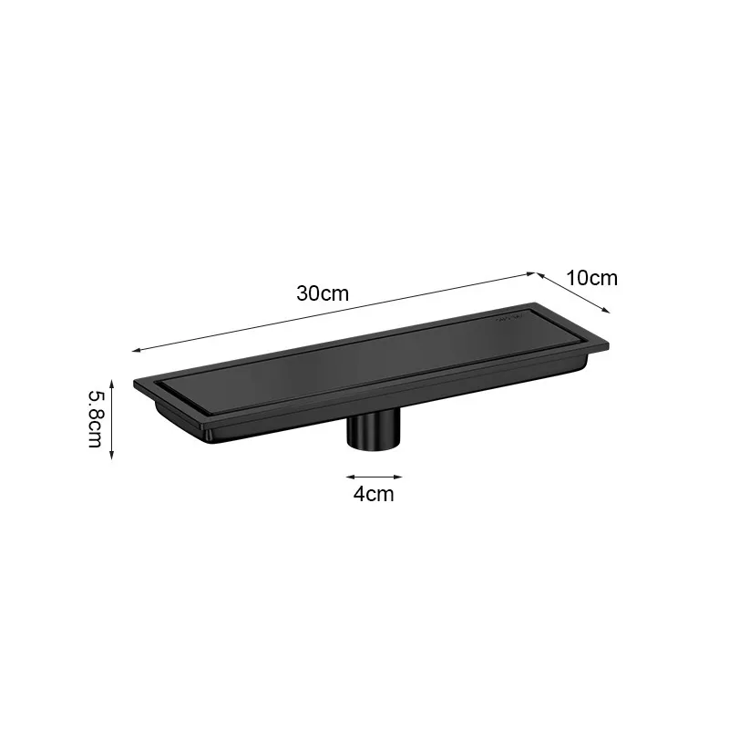 Stainless Steel Rectangular Bathroom Shower Floor Drain - 10X30Cm Black