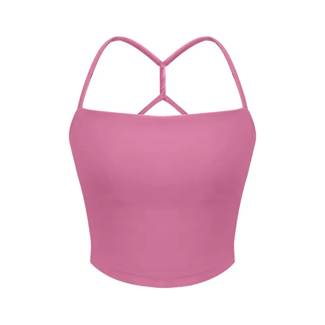 Women's Solid Color Ribbon Chest Pad Shaping Sports Sling Top Rose - Shop at LoveMi