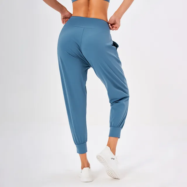 Women's Sports Solid Color High Waist Simple Pocket Casual Pants Sweet Whale Blue - Shop at LoveMi