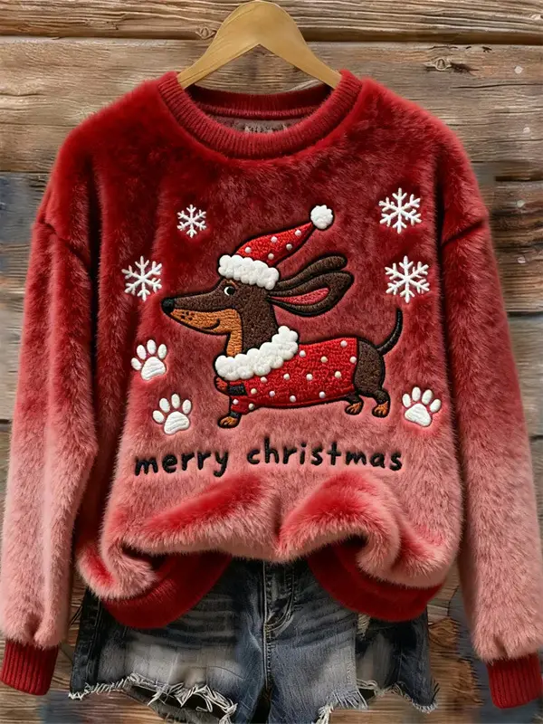 Womens Soft Fluffy Christmas Tree Sweater