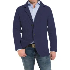 Fashion Men's Casual Knitted Cardigan Sweater - Dark Blue - View 1