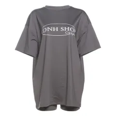Round Neck Fashion Loose Top Hip Raise Skinny Shorts Sports Suit - Grey - View 1