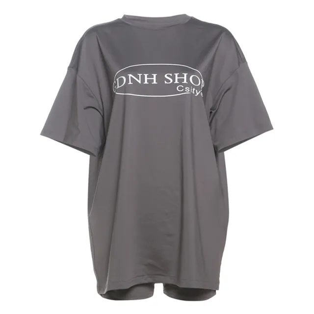 Round Neck Fashion Loose Top Hip Raise Skinny Shorts Sports Suit Gray - Shop at LoveMi