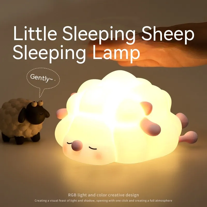 Cute Silicone Night Lights Sheep Cartoon Bedroom Lamp For Children's Room Decor Rechargeable Timing Dimming Sleep Night Light – image 4