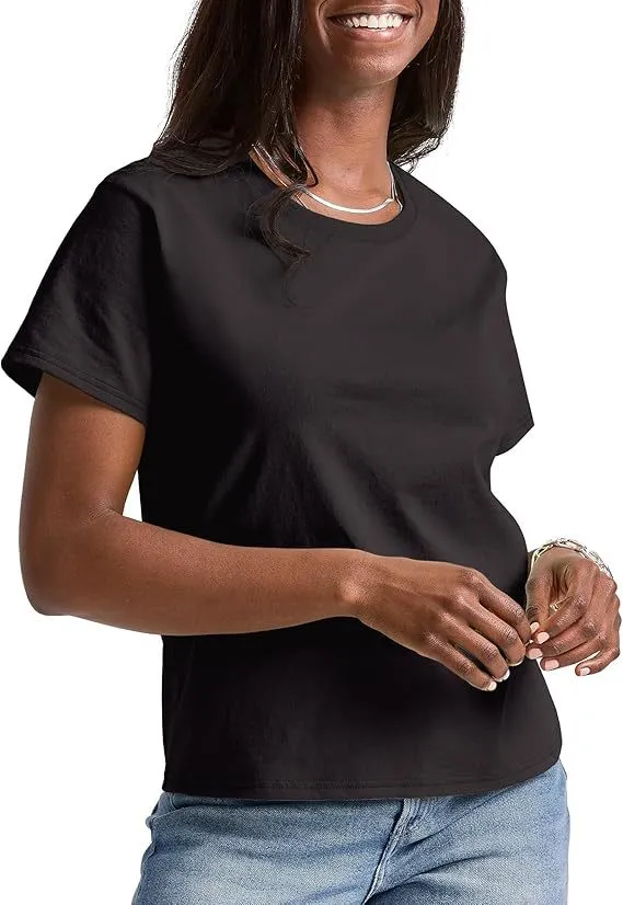Loose Solid Color Short Sleeve Women's Summer Casual Crew Neck Top Black - Shop at LoveMi